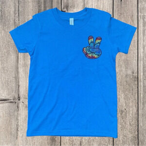 Girls Rhinestone Peace Sign Short Sleeve Tee Shirt Size Small Boutique Handmade